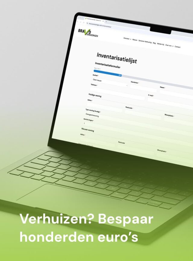 “Dat past wel in één busje” is een dure gok die je kunt maken met verhuizen. Bij Bravo
Verhuizingen werken we niet met vage schattingen, maar met keiharde data. Daarom
hebben wij de inventarisatielijst opgesteld.Loop in 10 minuten met je smartphone of laptop door je huis, vul in wat er mee gaat en
onze digitale lijst berekent het volume. Zo sturen wij de juiste wagen en de juiste crew,
waardoor jij honderden euro’s bespaart en een off erte ontvangt die staat als een huis.Check ‘m hier! www.bravoverhuizingen.nl/inventarisatielijst/